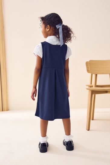 Navy Jersey Stretch Bow School Pinafore (3-14yrs)