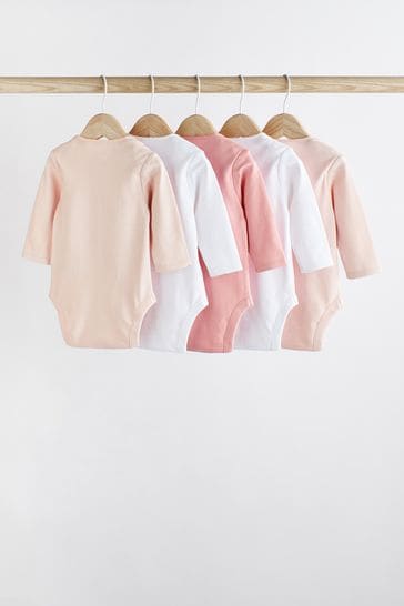 Pink/White Baby 5 Pack Essential Long Sleeve Bodysuits