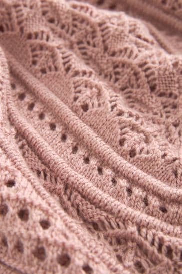 Blush Pink Crochet Crew Neck Long Sleeve Jumper