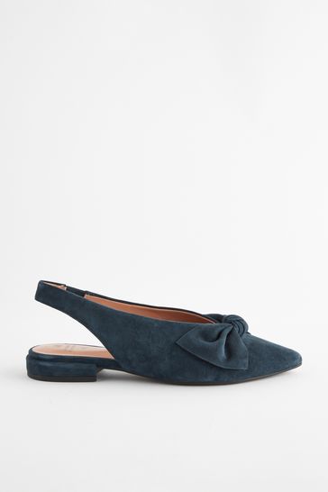 Navy Forever Comfort® Leather Point Toe Bow Slingback Shoes