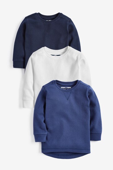 Blue 3 Pack Long Sleeve Textured T-Shirts (3mths-7yrs)