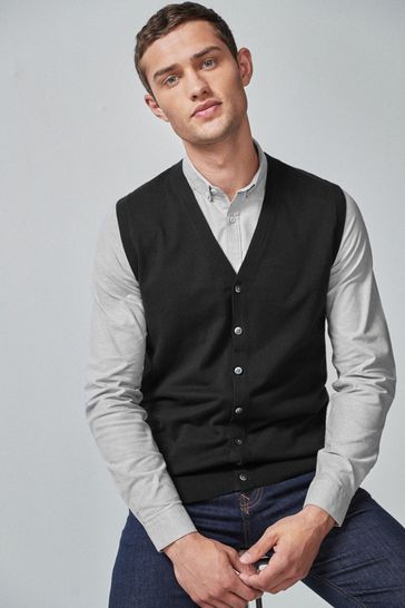 Black Regular Sleeveless Cardigan