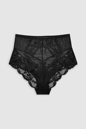 Black/White High Rise Lace Knickers 2 Pack