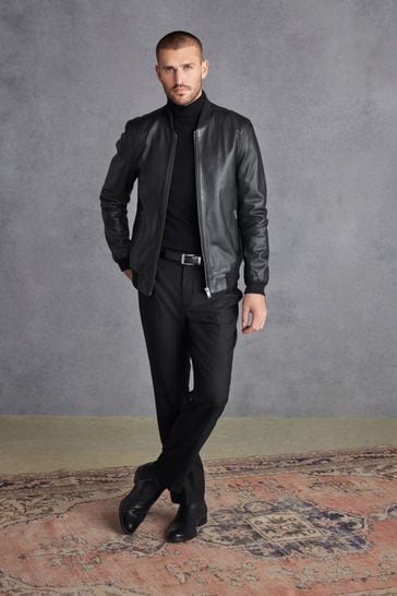 Black leather bomber shop