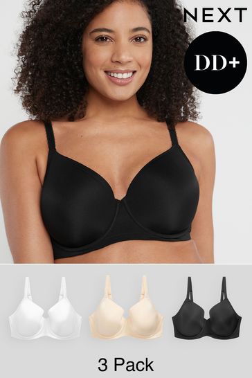 Black/White/Nude DD+ Pad Full Cup Smoothing T-Shirt Bras 3 Pack