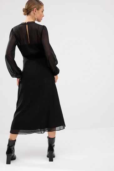 Midi dress sales with sheer sleeves