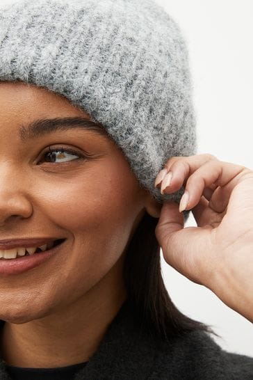 Grey Knitted Beanie Hat