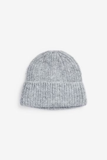 Grey Knitted Beanie Hat