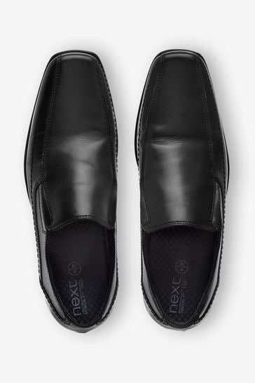 Black Standard Fit Leather Panel Slip On Shoes
