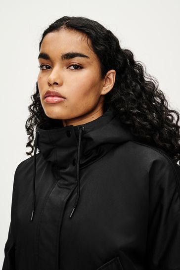 Black Short Padded Raincoat