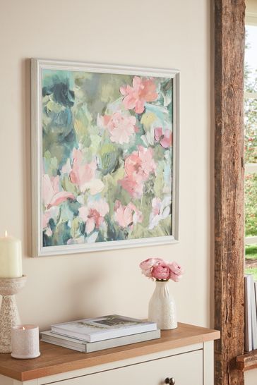 Green Pink Abstract Floral Framed Wall Art