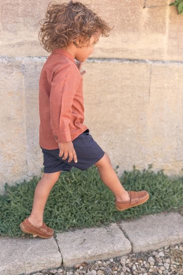 Tan Brown Standard Fit (F) Leather Penny Loafers with Touch and Close Fastening