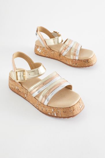 Metallic Gold Platform Wedge Sandals