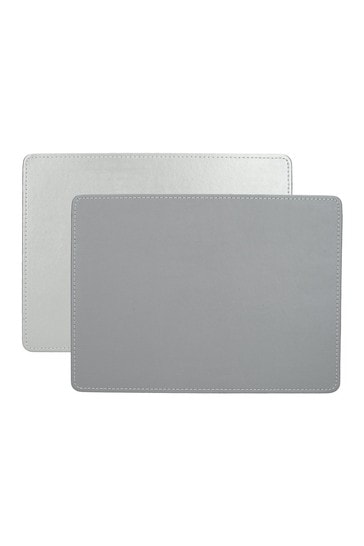 Set Of 4 Silver Faux Leather Placemats, Faux Leather Placemats Grey