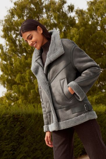 Grey aviator jacket top