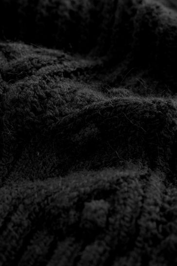 Black Crochet Open Stitch Roll Neck Jumper