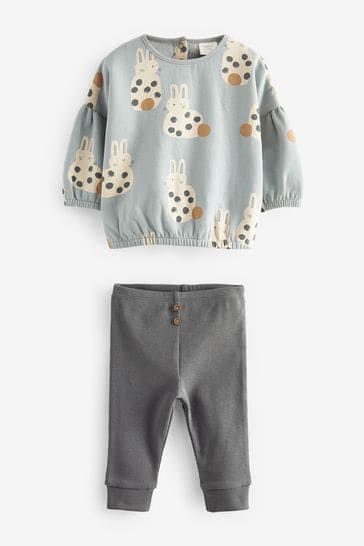Blue Black Bunny Print Baby Cosy Sweater And Leggings 2 Piece Set