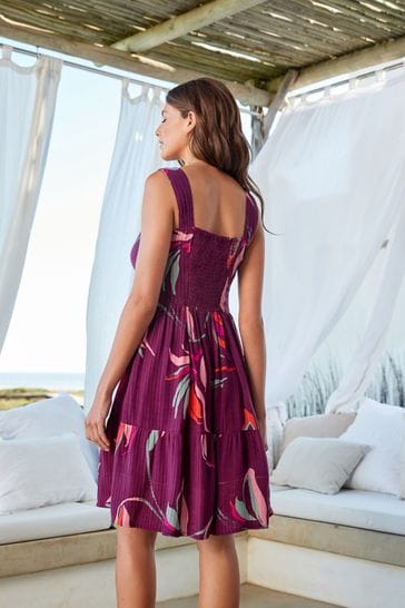 Berry Red Floral Mini Summer Dress