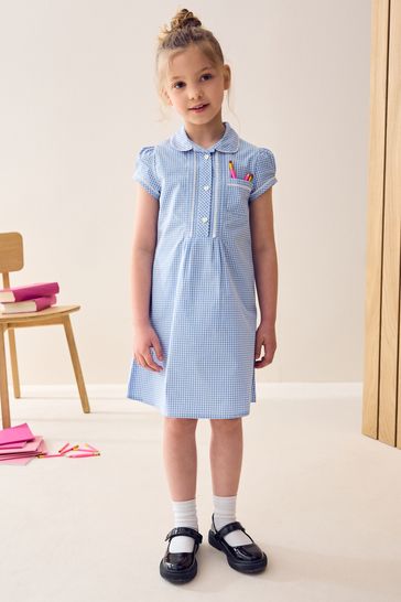 Buy Cotton Rich Button Front Lace Gingham School Dress 3 14yrs