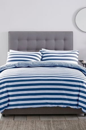 Silentnight Cotton Jersey Stripe, Blue Stripe Bedding Set