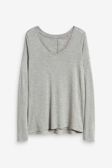 Grey Marl Slouch V-Neck Long Sleeve T-Shirt