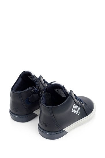 Boys Navy Leather High Top Trainers 