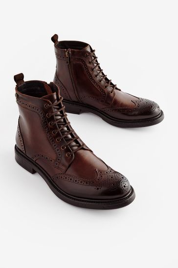 Mens brown brogue online boots