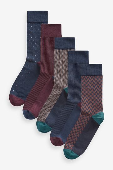 Neutral Navy Pattern Smart Socks 5 Pack