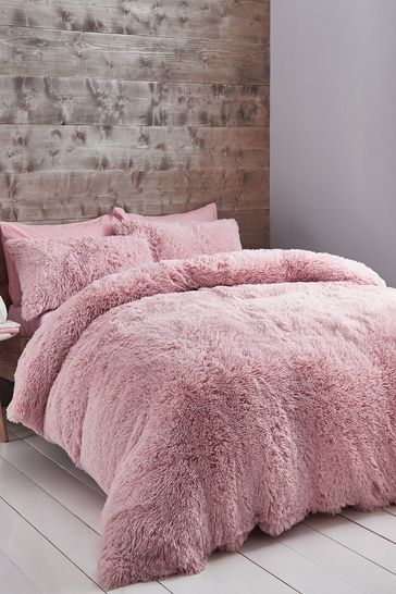 Soft Cuddly Deep Pile Duvet Cover, White And Pink Duvet Cover Double