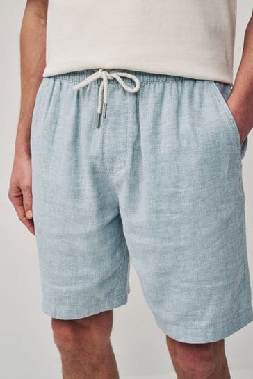 Blue Cotton Linen Dock Shorts