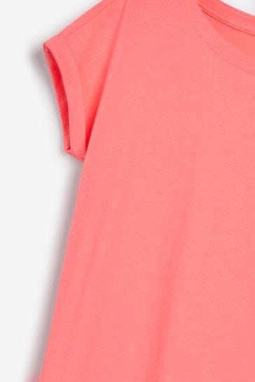 Fluro Coral Pink Round Neck Cap Sleeve T-Shirt
