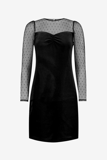 Wallis Black Dobby Print Velvet Dress 