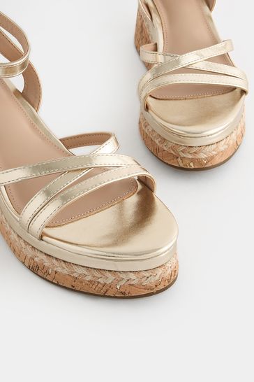 Gold Forever Comfort Strappy Cork Wedge Heels