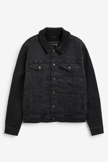 grey denim jacket borg collar