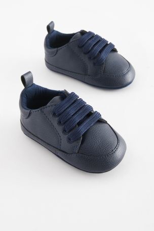 Navy Blue Lace Up Baby Pram Trainers 0 24mths