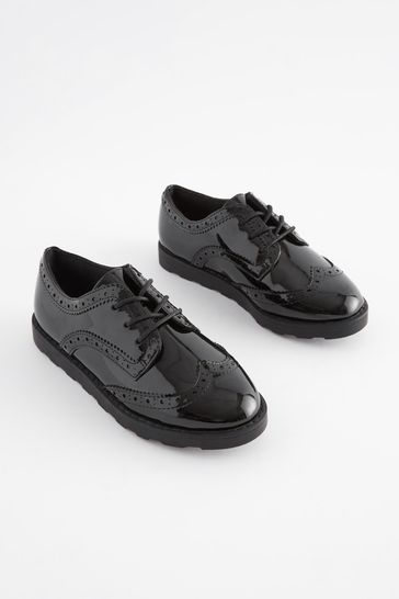Black Patent Standard Fit F School Lace Brogues