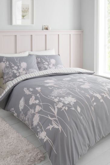 Catherine Lansfield Meadowsweet, Super King Bedding Sets Grey And Pink