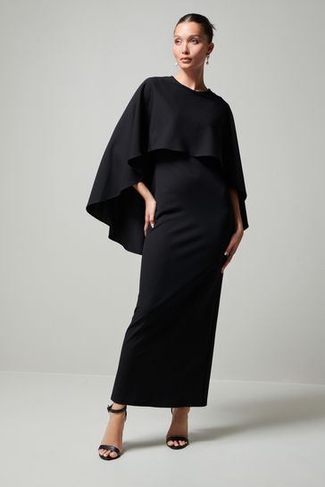 Black Cape Detail Maxi Dress