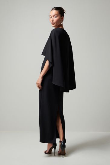 Black Cape Detail Maxi Dress