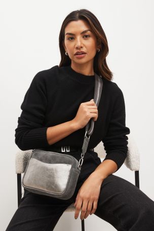 Gray suede store crossbody bag