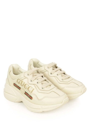 Ivory Leather Branded Rhyton Trainers 