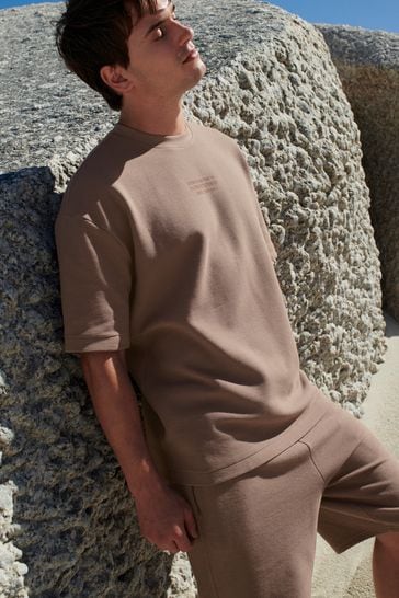 Brown Textured Zip Pocket Jersey Shorts