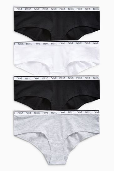 White/Black/Grey Short Cotton Rich Logo Knickers 4 Pack