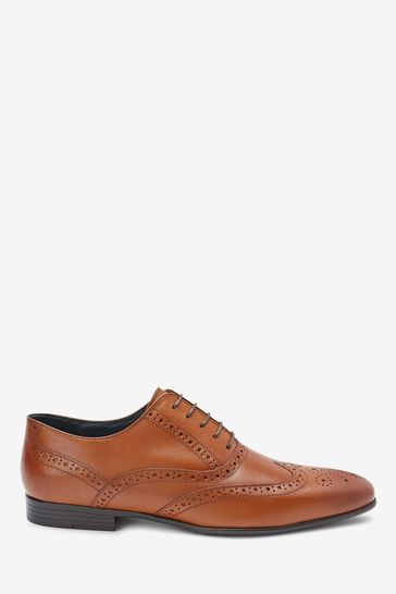 Tan Brown Regular Fit Leather Oxford Brogue Shoes