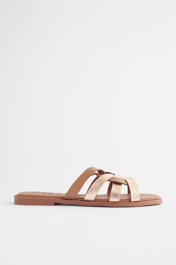 Tan leather flat hotsell mules