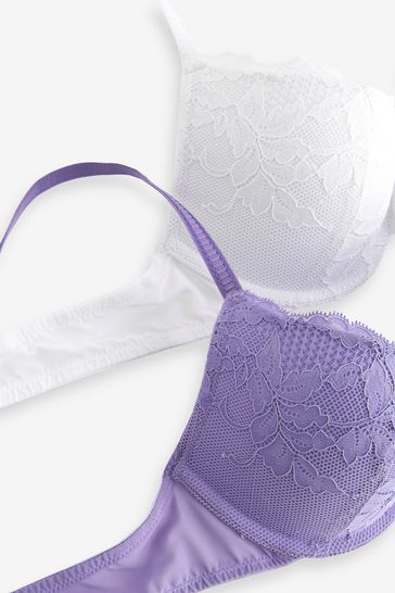 White/Purple Push Up Pad Plunge Lace Bras 2 Pack