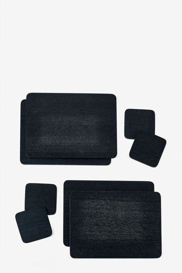 Set of 4 Black Wood Wood Veneer Placemats and Coasters