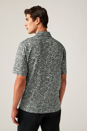 Grey Relaxed Fit Keith Haring 100 Cotton Print Polo Shirt