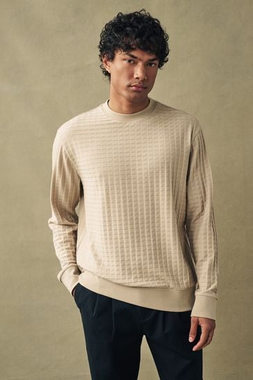 Stone Textured Long Sleeve Crew Neck Jumper