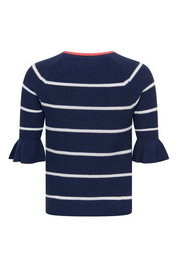 Girls Navy Striped Cotton Sweater